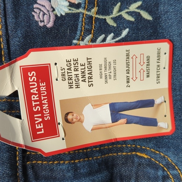 Levi's 10R Blue Straight Leg Kids Jeans with Floral Embroidery NEW WITH TAGS!! - Picture 9 of 11